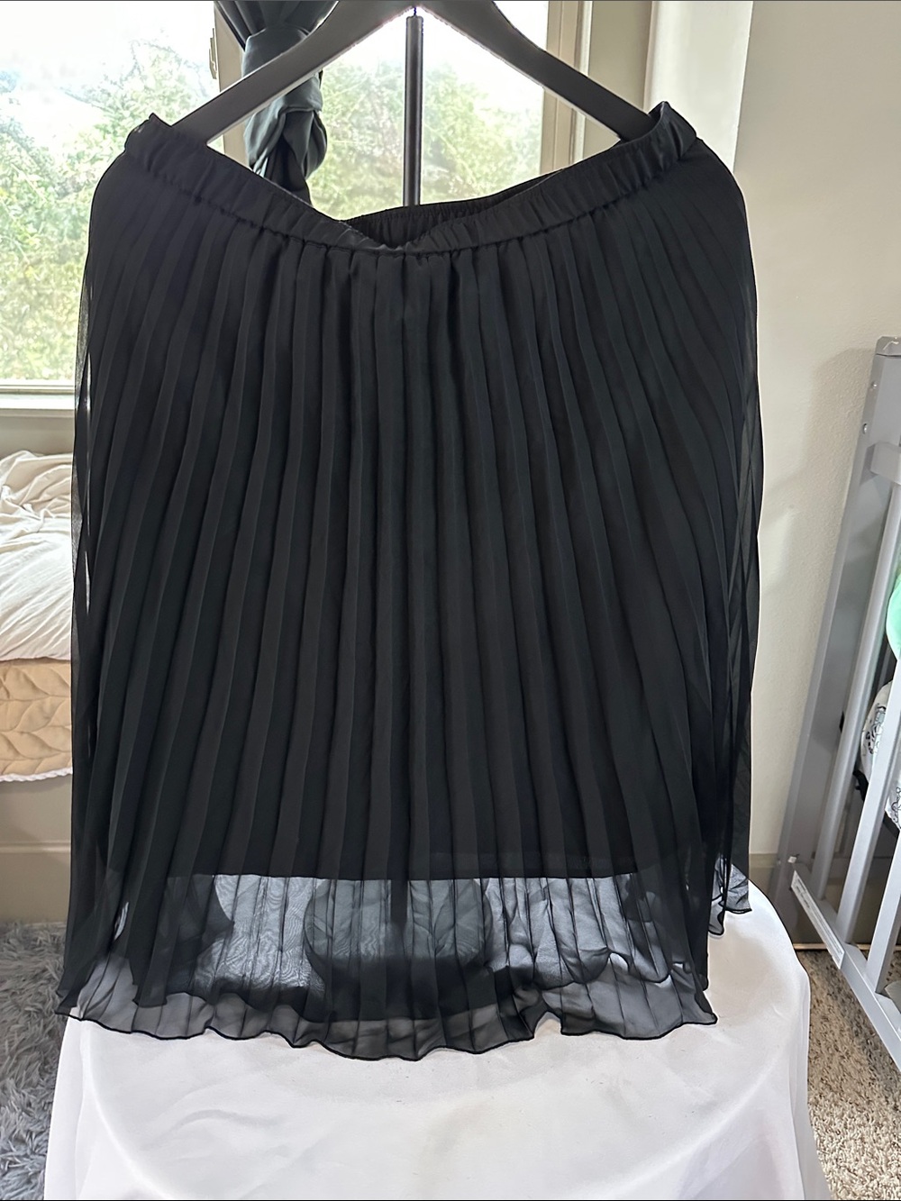 Covington Black Pleated Chiffon Midi Skirt
